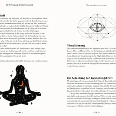 Eine stilisierte Figur in Meditation, umgeben von Sternen und Mond. Eine spirituelle Botschaft des Tages, die zur Achtsamkeit aufruft.
