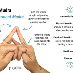 Shakti Mudra: Hände formen das Empowerment Mudra. Ringfinger zeigen nach oben, kleine Finger zusammen. Stärkt Selbstvertrauen.