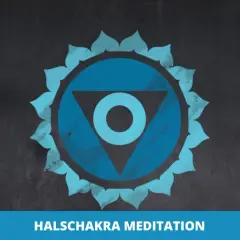 Blaues Halschakra-Symbol mit indischen Mantras für Meditation.