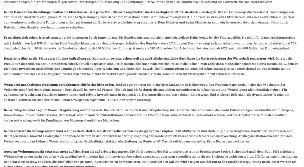 Ein Text über nachhaltiges Wachstum, der die aktuelle Finanzpolitik und die Notwendigkeit von Reformen beleuchtet.