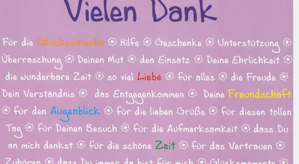 Vielen Dank für alles! Ein Tag des Dankes für Glückwünsche, Liebe, Freundschaft und die schönen Momente.