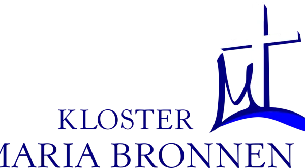 Logo des Klosters Maria Bronnen mit Kreuz und blauem Schriftzug.