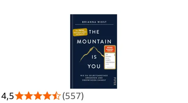 Buchcover "The Mountain Is You" von Brianna Wiest. Es hilft, Selbstsabotage zu erkennen und zu überwinden, damit das Leben nicht unnötig schwer wird.