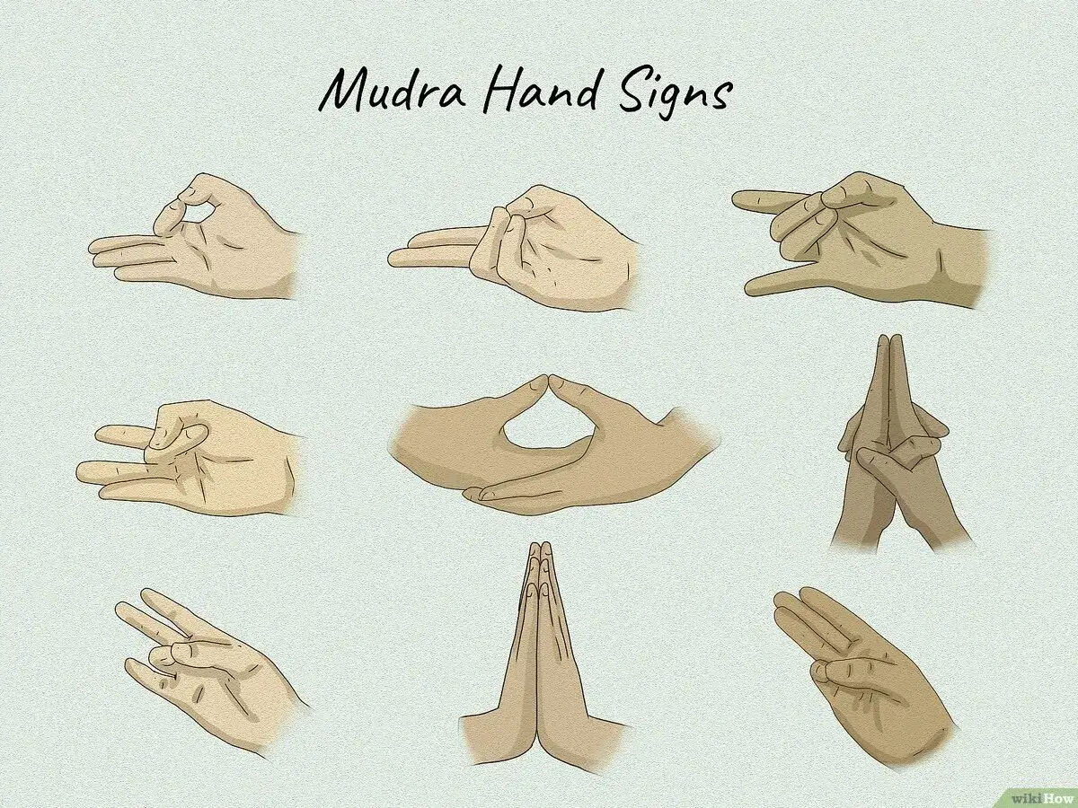 Verschiedene Handgesten, die die Bedeutung von Mudras zeigen.