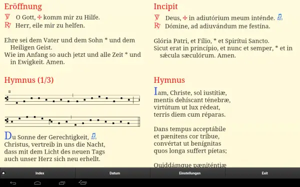 Zwei Seiten mit religiösen Texten und Noten, eine Seite mit lateinischem Text.