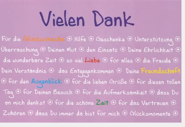Vielen Dank für alles! Ein Tag des Dankes für Glückwünsche, Liebe, Freundschaft und die schönen Momente.