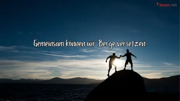 Zwei Silhouetten reichen sich auf einem Felsen die Hand, die Sonne bricht durch. Gemeinsam können wir Berge versetzen.