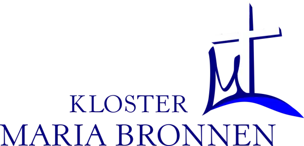 Logo des Klosters Maria Bronnen mit Kreuz und blauem Schriftzug.